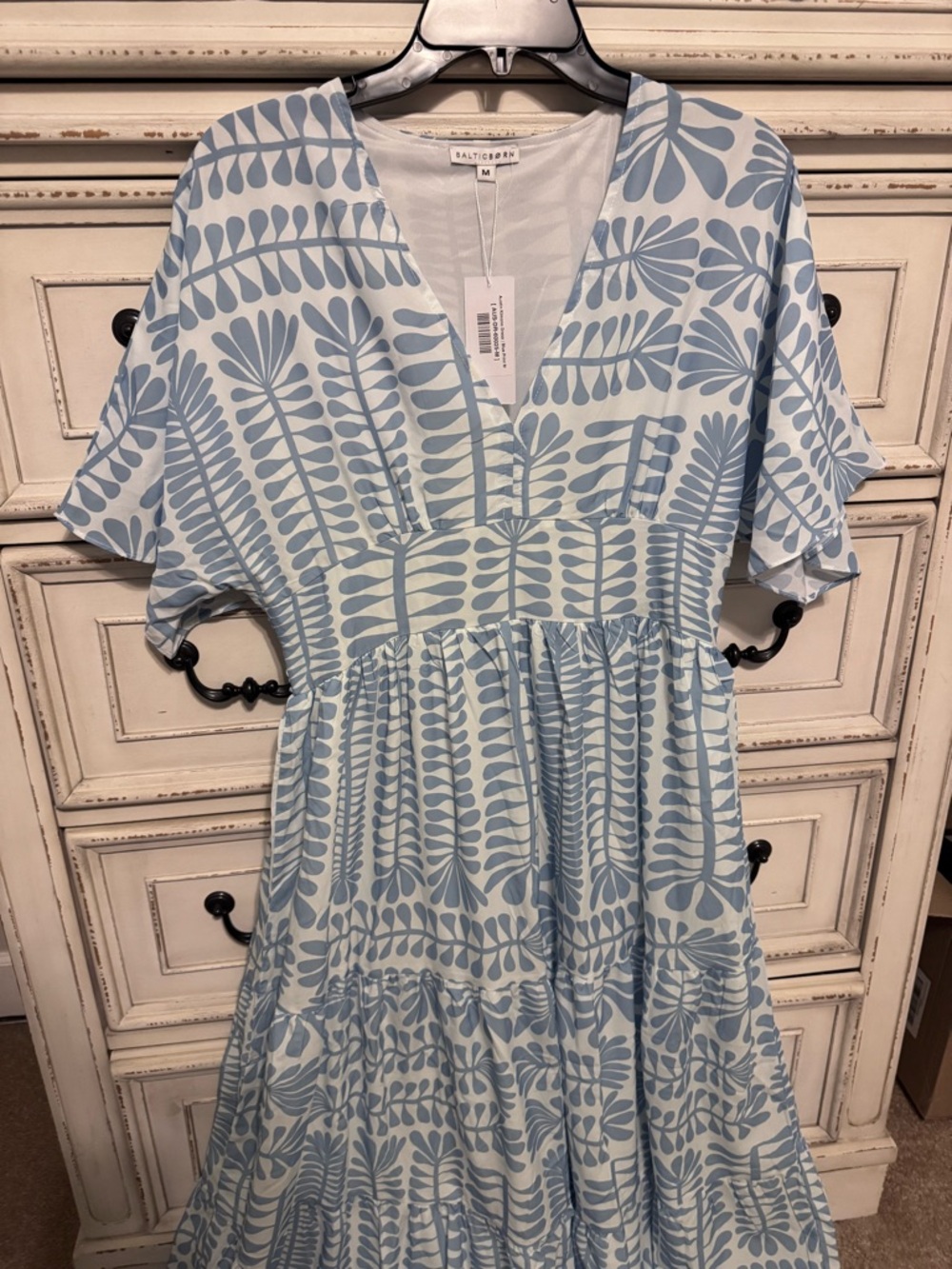 Baltic Born Kimono Dress with Light Blue Botanical Print